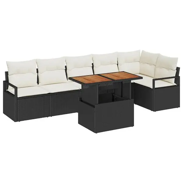 vidaXL Trädgårdsmöbelset med kudde 7 pcs Svart och kräm Rabatt