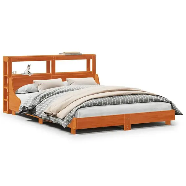 vidaXL Sängram utan madrass vaxbrun 150x200 cm massiv furu Fynd