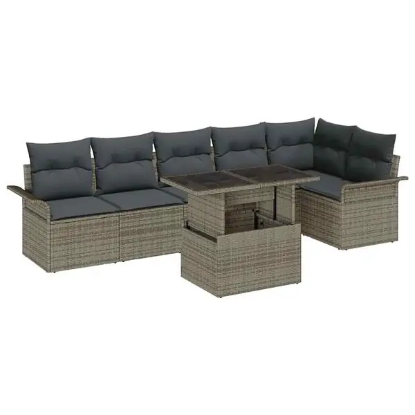 vidaXL Trädgårdsoffset med kudde med lagring 7 pcs Grå Poly rattan Kundfavorit