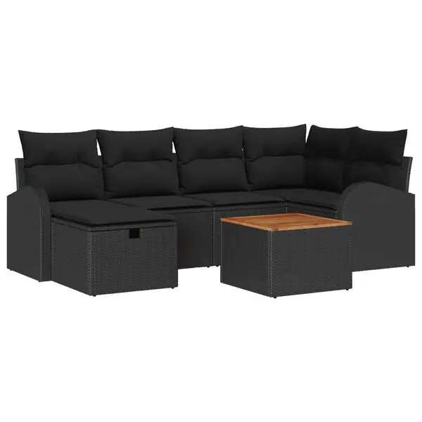 vidaXL Trädgårdsoffset med kudde med lagring 7 pcs Svart Poly rattan Outlet