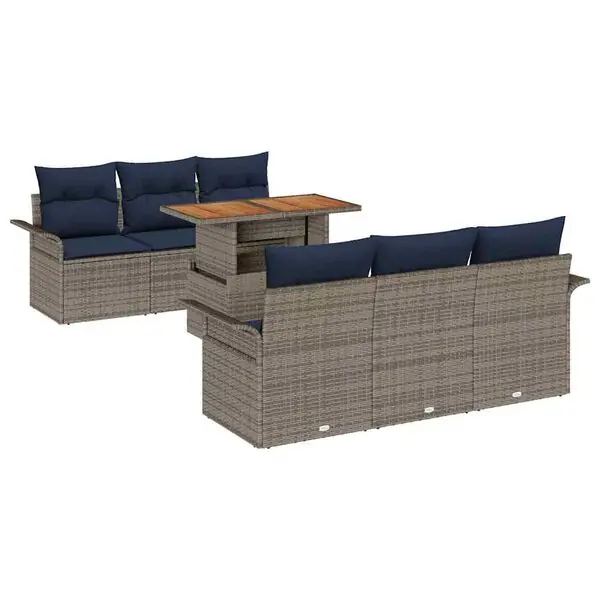 vidaXL Trädgårdsoffset med lagring 7 pcs Grå Poly rattan Rabatter