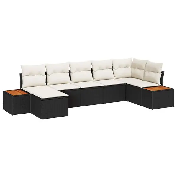 Lågt pris vidaXL Trädgårdsoffset med kudde 8 pcs Svart och kräm Polyrattan