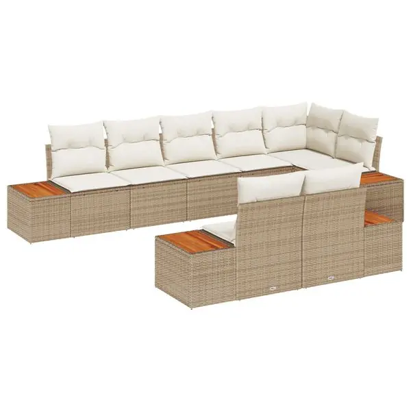 vidaXL Trädgårdsoffset med kudde 8 pcs Beige Poly rattan I lager