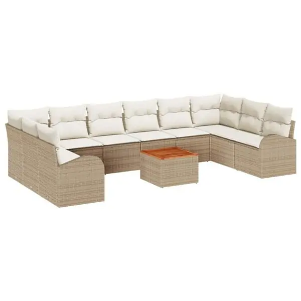 Nyhet vidaXL Trädgårdsoffset 11 pcs Beige och gräddfärgad konstrotting