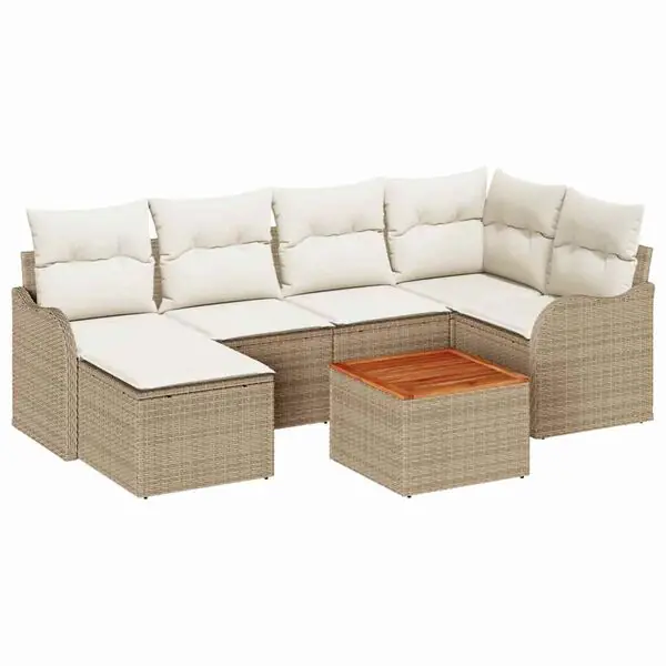 risnedsättning vidaXL Trädgårdsoffset 7 pcs Beige och gräddfärgad konstrotting