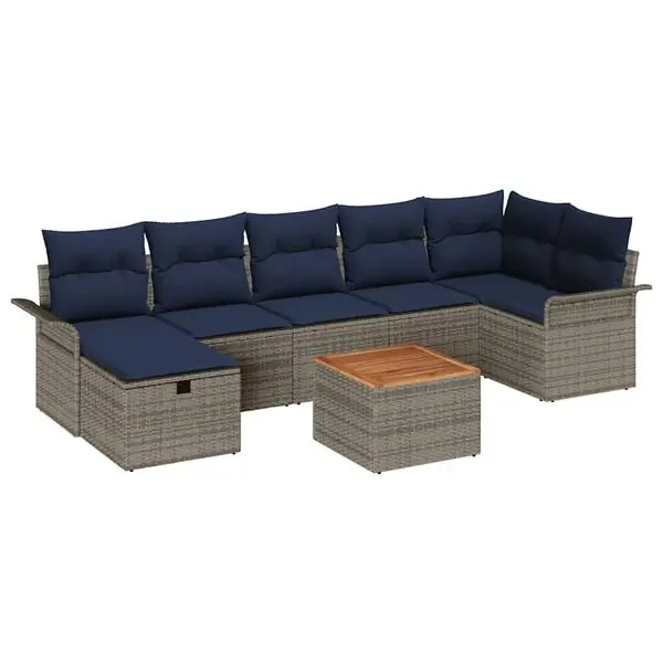 Handla nu vidaXL Trädgårdsoffset med kudde med lagring 8 pcs Grå Poly rattan