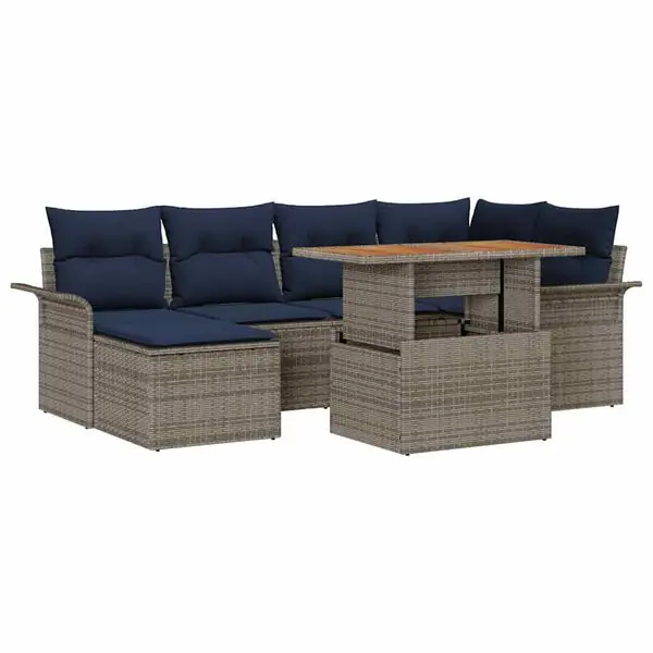 Erbjudandepris vidaXL Trädgårdsoffset med lagring 7 pcs Grå Poly rattan