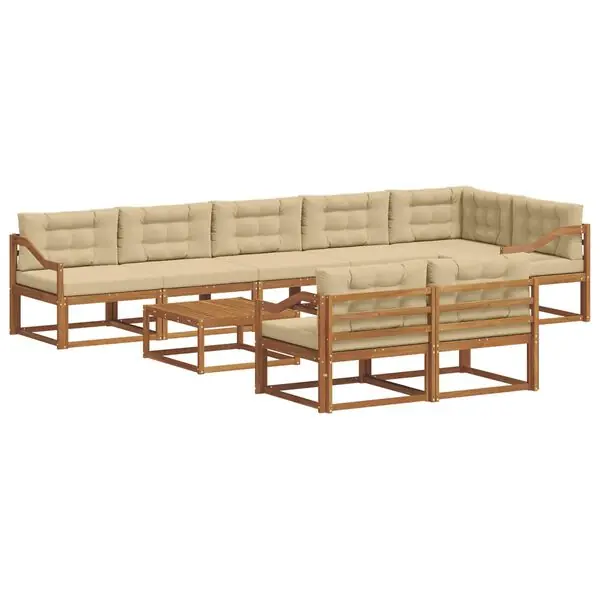 vidaXL Utomhussoffset med kudde 9 pcs Naturlig och Beige Begränsad tid
