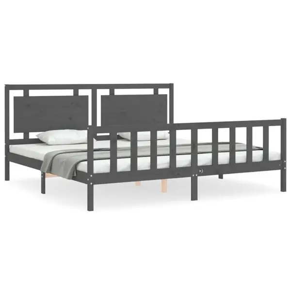 vidaXL Sängram med huvudgavel grå 200x200 cm massivt trä Expressleverans