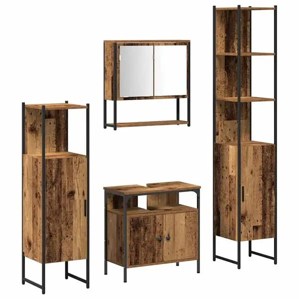vidaXL Badrumsmöbelset med hylla 4 pcs Gammalt trä Konstruerat trä Fynd