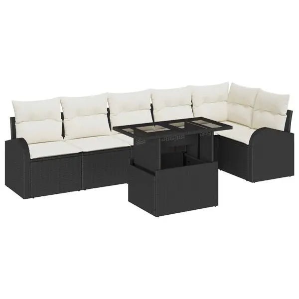 vidaXL Trädgårdsoffset med kudde med lagring 7 pcs Svart Poly rattan Köp nu