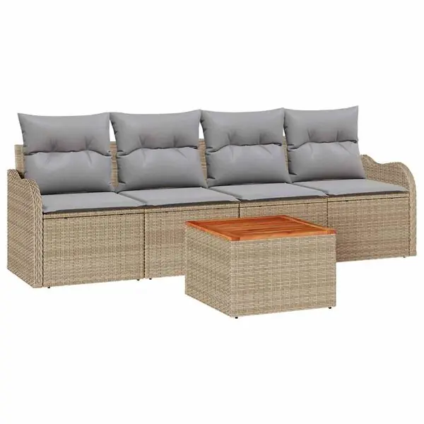 vidaXL Trädgårdsoffset 5 pcs Beige och Ljusgrå konstrotting Snabb leverans