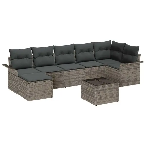 vidaXL Trädgårdsoffset med kudde med lagring 8 pcs Grå Poly rattan Köp online
