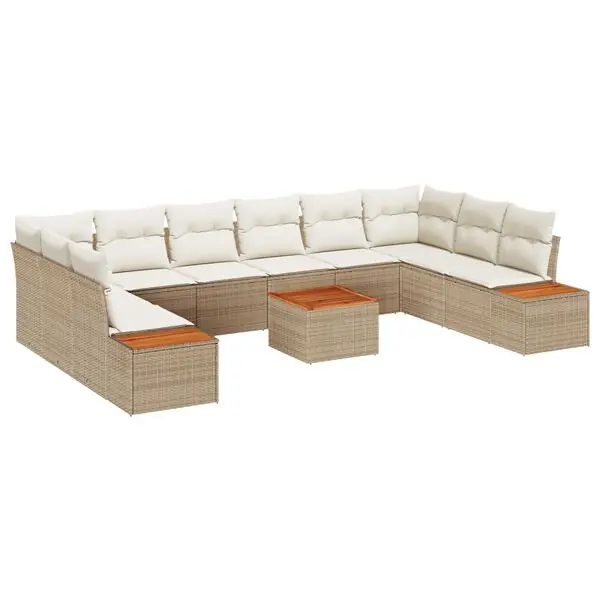 Beställ nu vidaXL Trädgårdsoffset med kudde 11 pcs Beige Poly rattan