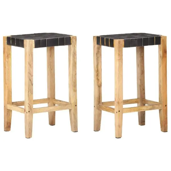 vidaXL Barstolar 2 st svart äkta läder 75 cm Handla nu