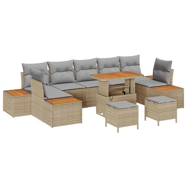 risnedsättning vidaXL Trädgårdsoffset med kudde med lagring 10 pcs Beige Poly rattan