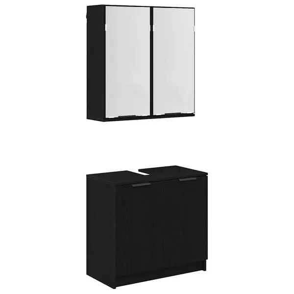 vidaXL Badrumsskåpsset med hylla 2 pcs Svart Ek Konstruerat trä Outlet