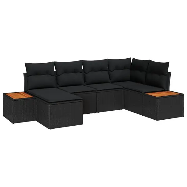 vidaXL Trädgårdsoffset med kudde med lagring 7 pcs Svart Polyrattan Reapris