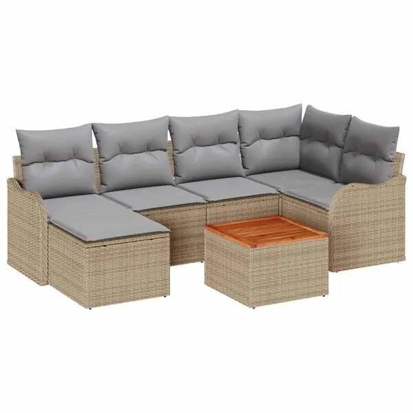 Kampanjpris vidaXL Trädgårdsoffset med kudde 7 pcs Beige konstrotting