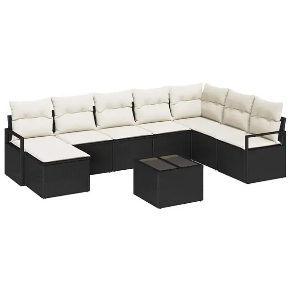 Fynd vidaXL Soffset med kudde 9 pcs Svart konstrotting
