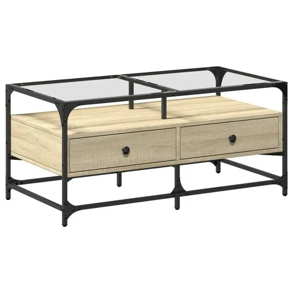 vidaXL Soffbord med glasskiva sonoma-ek 98,5x50x45 cm stål Köp nu