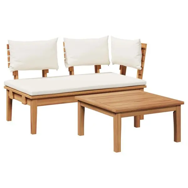 vidaXL Trädgårdsbänk och Bord Set 2 pcs Kräm och brun Massivt teakträ Premium