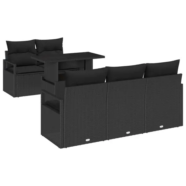 vidaXL Trädgårdsoffset med kudde med lagring 6 pcs Svart Poly rattan risnedsättning