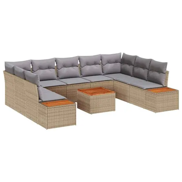 Sista chansen vidaXL Trädgårdsoffset med kudde 10 pcs Beige Poly rattan