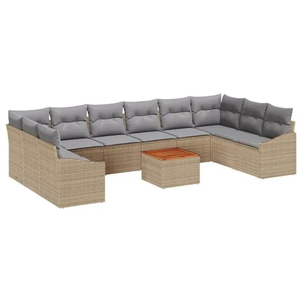 vidaXL Trädgårdsoffset 11 pcs Beige och Ljusgrå konstrotting Sista chansen