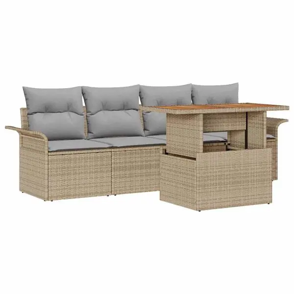 Snabb leverans vidaXL Trädgårdsoffset med lagring 5 pcs Beige Poly rattan
