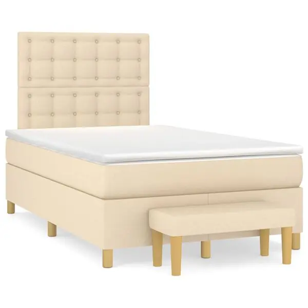 vidaXL Ramsäng med madrass gräddvit 120x200 cm tyg Outlet
