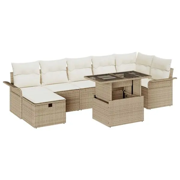 Rabatter vidaXL Trädgårdsoffset med kudde med lagring 8 pcs Beige Poly rattan