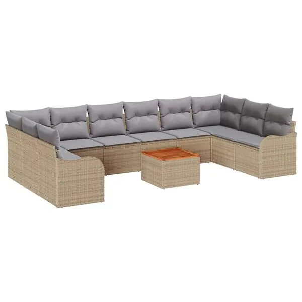 vidaXL Trädgårdsoffset 11 pcs Beige och Ljusgrå konstrotting Begränsad tid