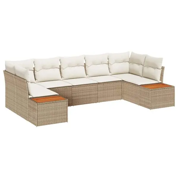 Lågt pris vidaXL Trädgårdsoffset med kudde 7 pcs Beige konstrotting