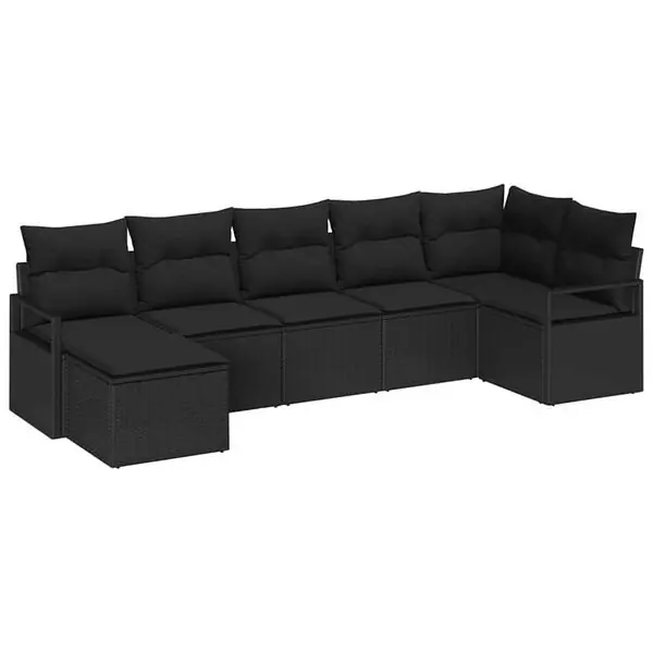 vidaXL Soffset med kudde med lagring 7 pcs Svart konstrotting Snabb frakt
