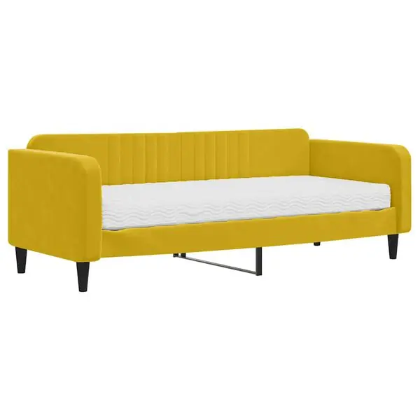vidaXL Dagbädd med madrass gul 90x200 cm sammet Rabatt