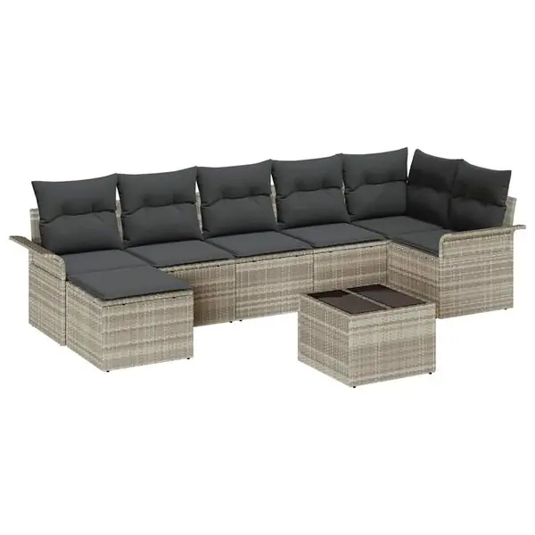 Kundfavorit vidaXL Trädgårdsoffset med kudde 8 pcs Ljusgrå Poly rattan