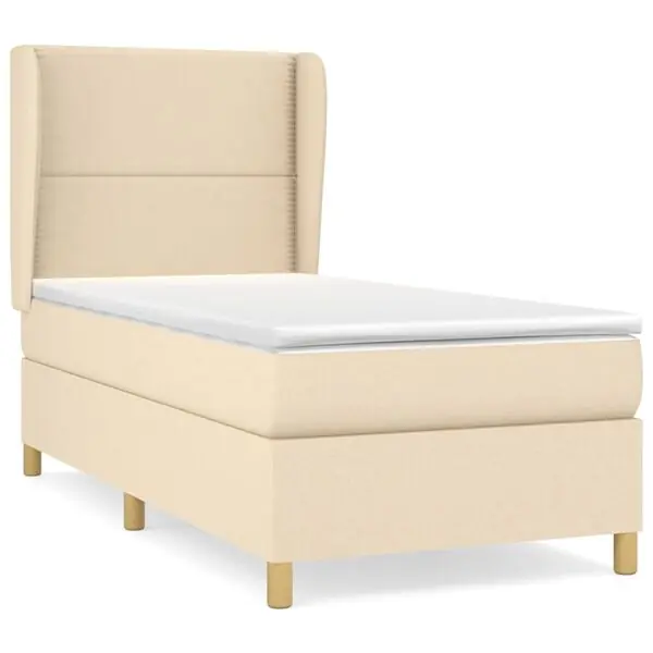 Säker betalning vidaXL Ramsäng med madrass gräddvit 90x190 cm tyg