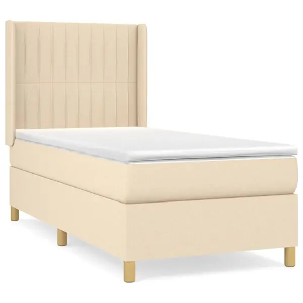 vidaXL Ramsäng med madrass gräddvit 100x200 cm tyg Kundfavorit