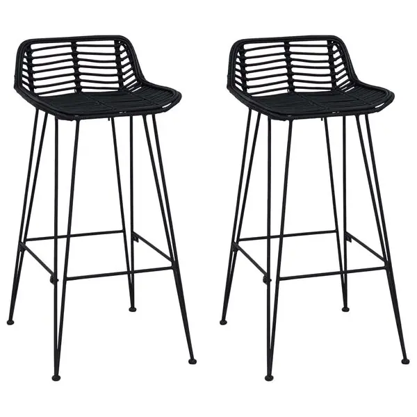 vidaXL Barpall 2 pcs Svart 44 x 46 x 91 cm Rattan och Stål Nedsatt pris