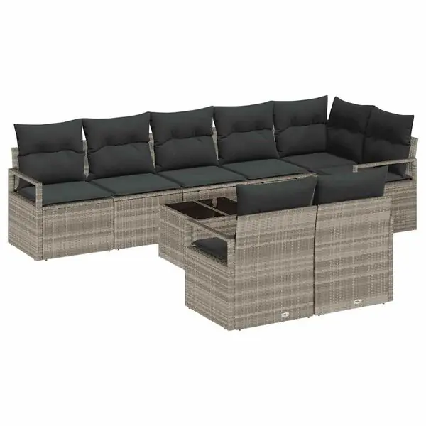 vidaXL Soffset med kudde 9 pcs Ljusgrå konstrotting Begränsat erbjudande