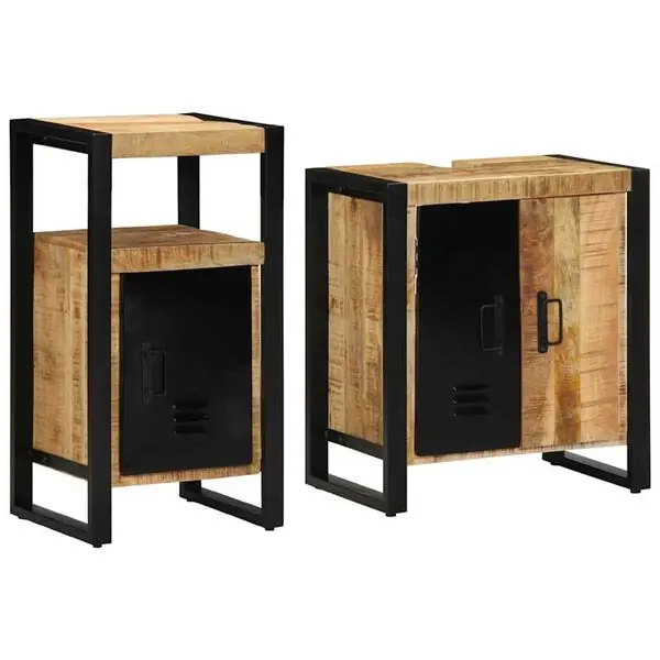 vidaXL Badrumsmöbelset med låda 2 pcs Brun och svart Massivt mangoträ Kampanj