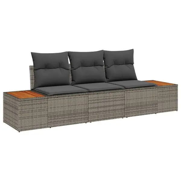 vidaXL Trädgårdsoffset med lagring 3 pcs Grå Poly rattan Expressleverans