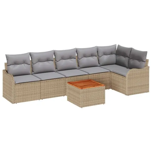 vidaXL Trädgårdsoffset 7 pcs Beige och Ljusgrå konstrotting Lägg i varukorgen