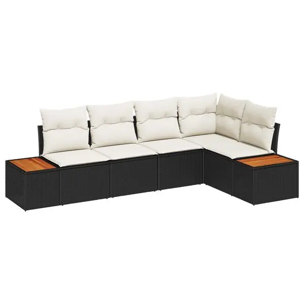 Beställ idag vidaXL Trädgårdsoffset med kudde 5 pcs Svart Poly rattan