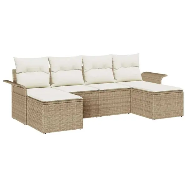 vidaXL Trädgårdsoffset med lagring 6 pcs Beige konstrotting Rabatt