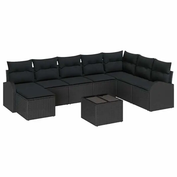 Sänkt pris vidaXL Soffset med kudde med lagring 9 pcs Svart konstrotting