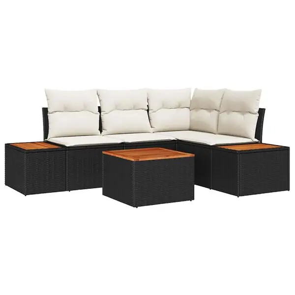 vidaXL Trädgårdsoffset med kudde 5 pcs Svart Poly rattan Kampanj