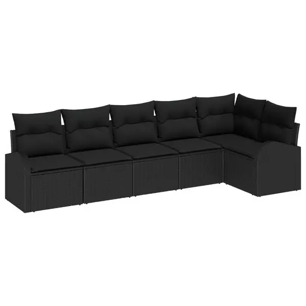 vidaXL Trädgårdsoffset med kudde 6 pcs Svart Poly rattan Kampanj