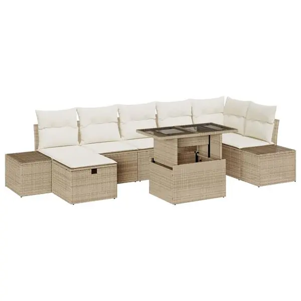 Billigare vidaXL Trädgårdsoffset med kudde med lagring 8 pcs Beige Poly rattan
